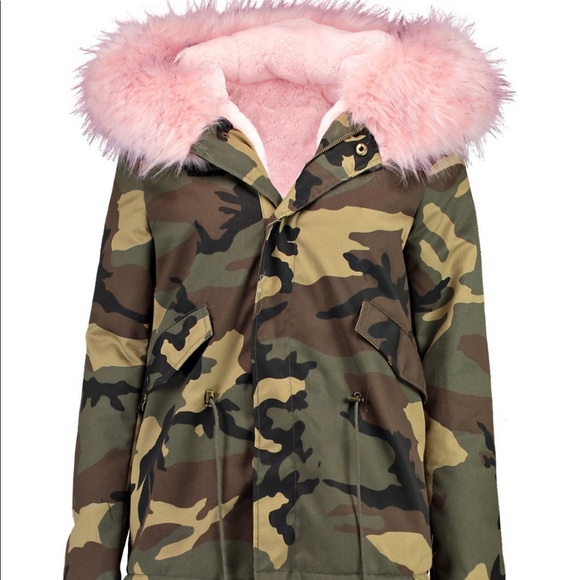 Fur Lined Camo And Pink Parka 